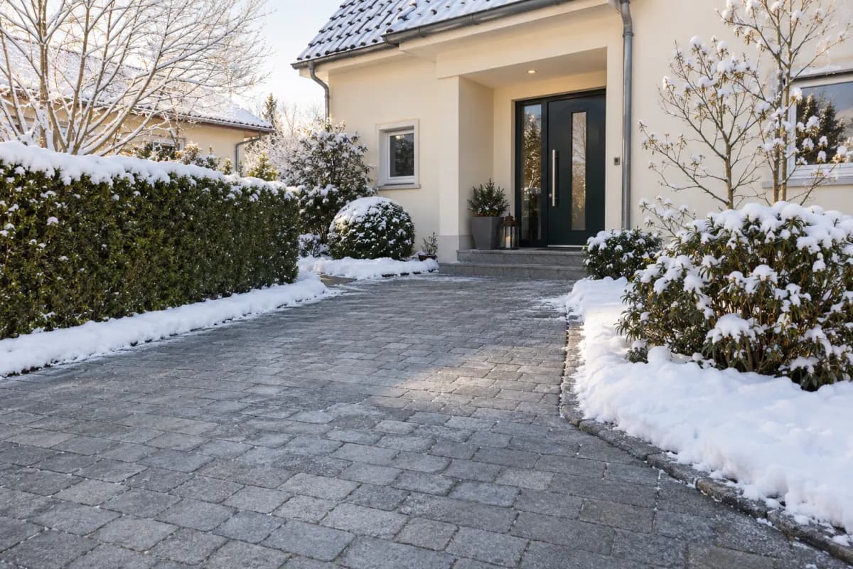 Geräumter Zugang zu einem Haus im Winter – illustratives Motiv